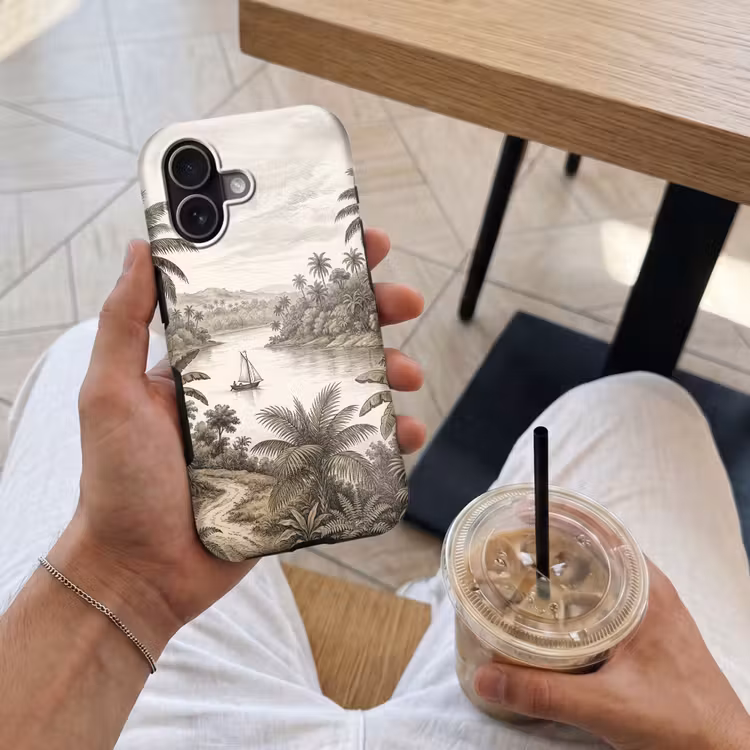 Landschap - Rivier - Boot - Tropisch - Vintage Toughcase MagSafe Apple iPhone 17 klein -Sfeer1M