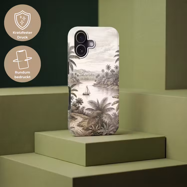 Landschap - Rivier - Boot - Tropisch - Vintage Toughcase MagSafe Apple iPhone 17 klein -USP_PrintM_DE