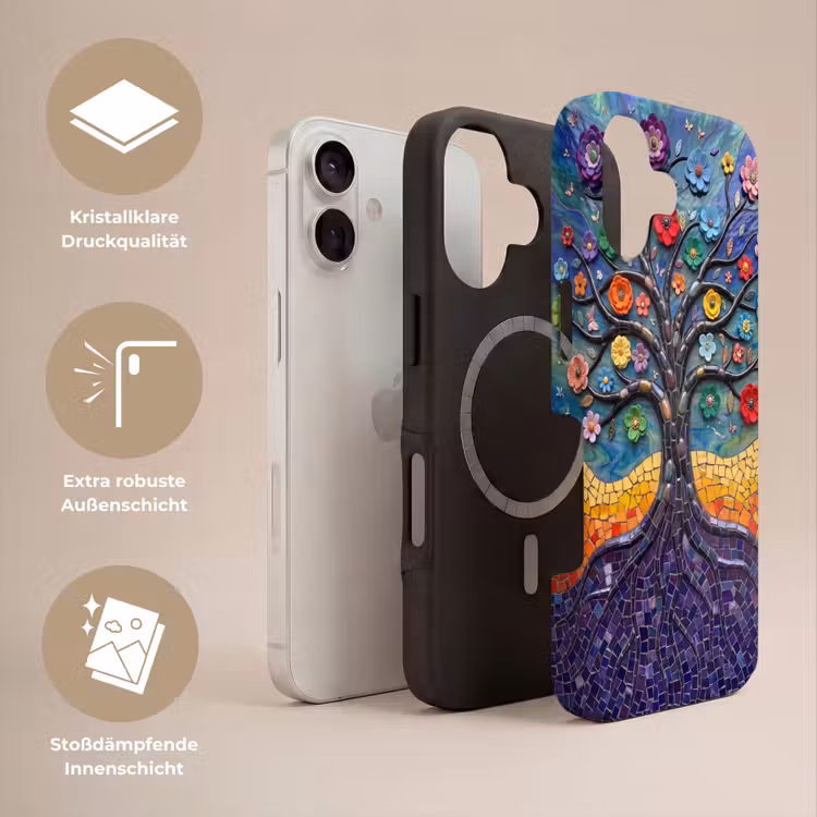 Levensboom - Mozaïek - Bloemen - Kleurrijk - Vrolijk Toughcase MagSafe Apple iPhone 17 klein -USP_Lagen_DE
