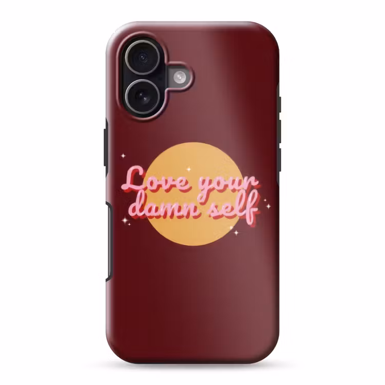 love your damn self - Cirkel - Glitter - Rood Toughcase MagSafe Apple iPhone 17 klein -3d