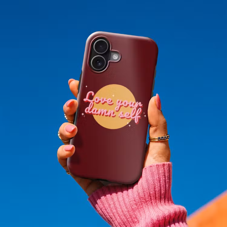 love your damn self - Cirkel - Glitter - Rood Toughcase MagSafe Apple iPhone 17 klein -Sfeer1V