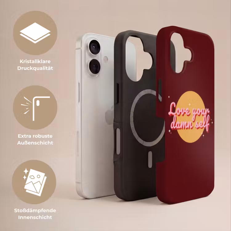 love your damn self - Cirkel - Glitter - Rood Toughcase MagSafe Apple iPhone 17 klein -USP_Lagen_DE