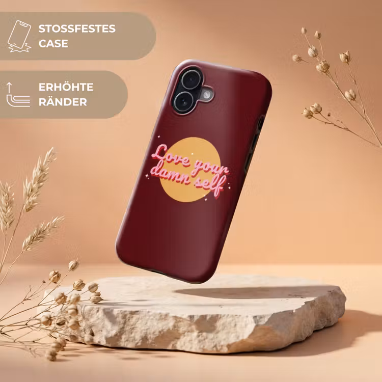 love your damn self - Cirkel - Glitter - Rood Toughcase MagSafe Apple iPhone 17 klein -USP_RandenV_DE