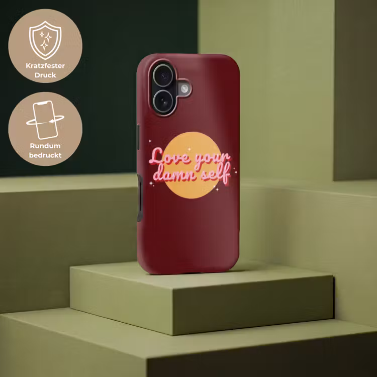 love your damn self - Cirkel - Glitter - Rood Toughcase MagSafe Apple iPhone 17 klein -USP_PrintM_DE