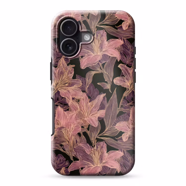 Lelies - Patroon - Paars - Goud Toughcase MagSafe Apple iPhone 17 klein 1017 -3d