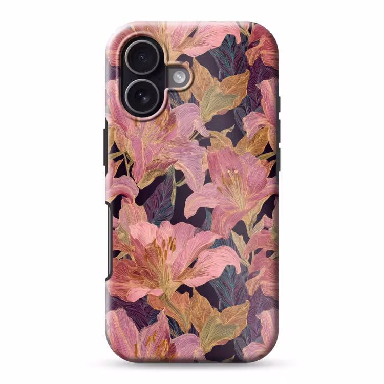 Lelies - Patroon - Roze - Goud Toughcase MagSafe Apple iPhone 17 klein 1017 -3d