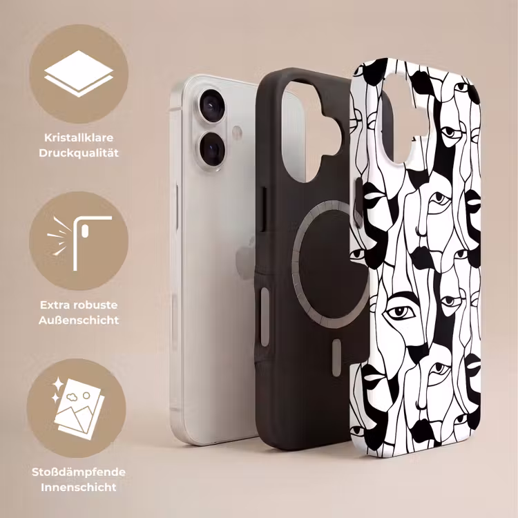 Lijnen - Gezichten - Zwart - Wit Toughcase MagSafe Apple iPhone 17 klein 1017 -USP_Lagen_DE