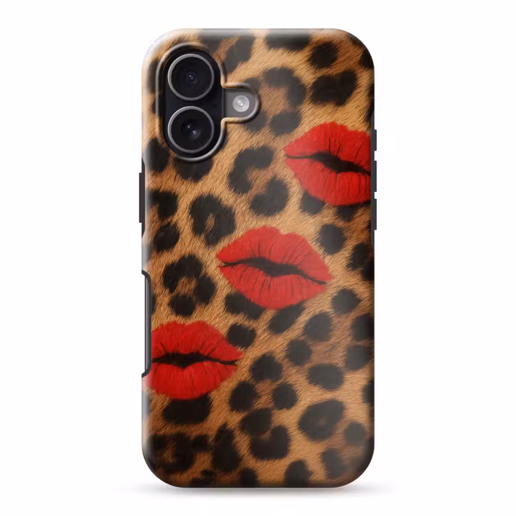 Lippen - Drie - Rood - Panterprint Toughcase MagSafe Apple iPhone 17 klein -3d