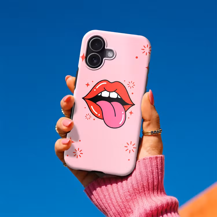Lippen - Tong - Pop-art - Kleurrijk - Roze Toughcase MagSafe Apple iPhone 17 klein -Sfeer1V