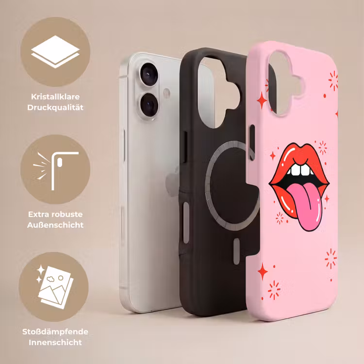 Lippen - Tong - Pop-art - Kleurrijk - Roze Toughcase MagSafe Apple iPhone 17 klein -USP_Lagen_DE