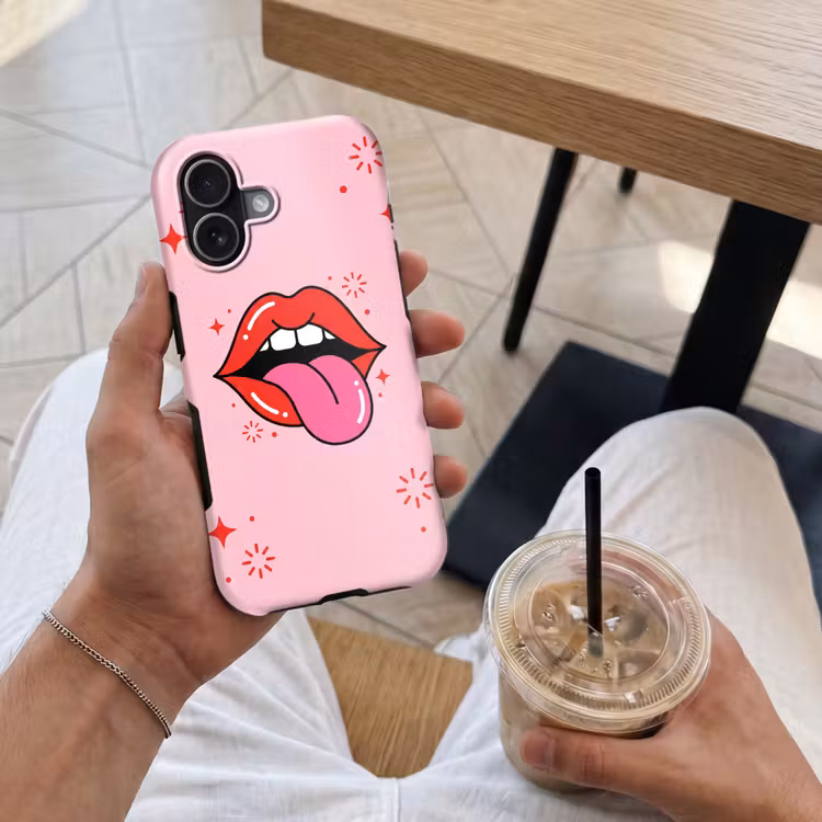 Lippen - Tong - Pop-art - Kleurrijk - Roze Toughcase MagSafe Apple iPhone 17 klein -Sfeer1M