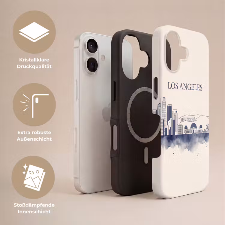 Los Angeles - Skyline - Architectuur - Aquarel - Blauw Toughcase MagSafe Apple iPhone 17 klein -USP_Lagen_DE