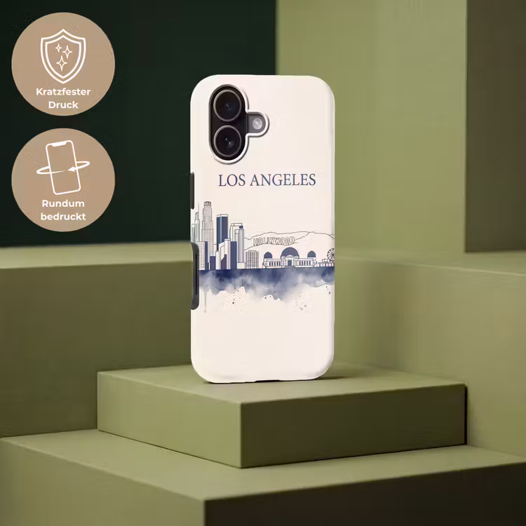 Los Angeles - Skyline - Architectuur - Aquarel - Blauw Toughcase MagSafe Apple iPhone 17 klein -USP_PrintM_DE