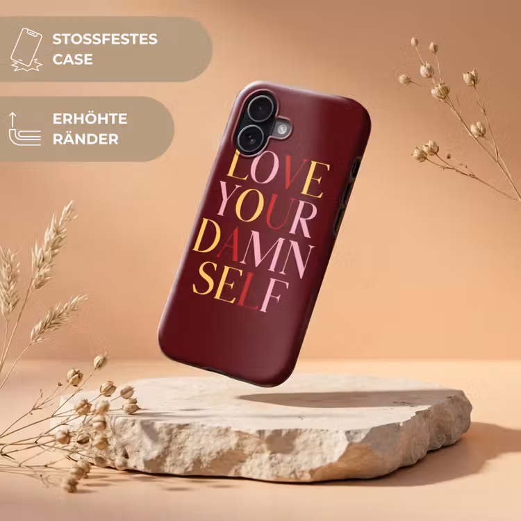 Love your damn self - Kleurrijk - Bordeaux Toughcase MagSafe Apple iPhone 17 klein -USP_RandenV_DE