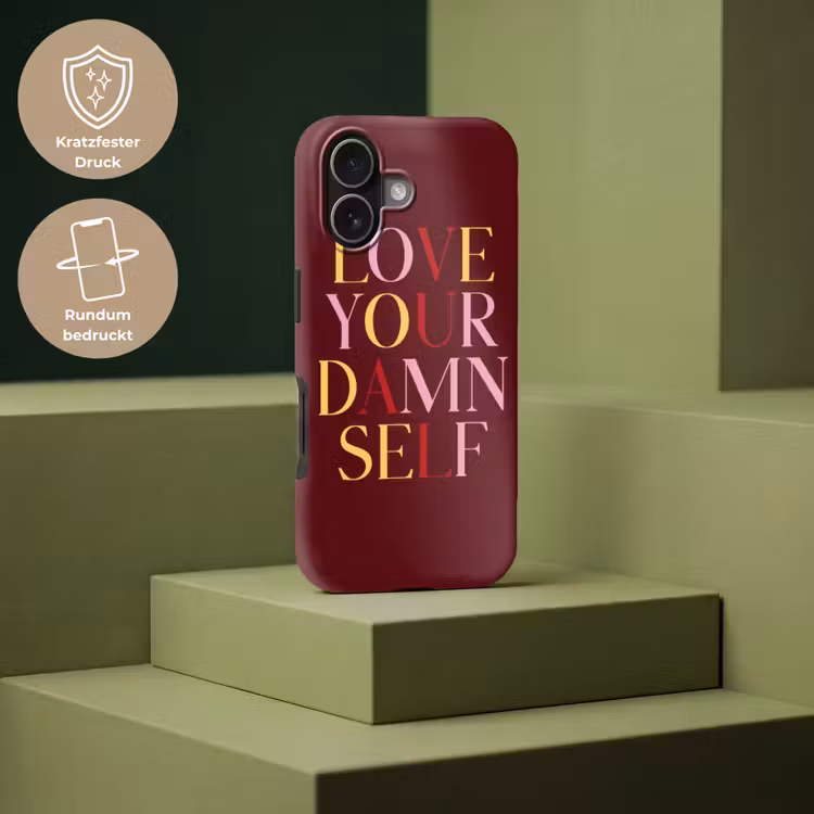 Love your damn self - Kleurrijk - Bordeaux Toughcase MagSafe Apple iPhone 17 klein -USP_PrintM_DE