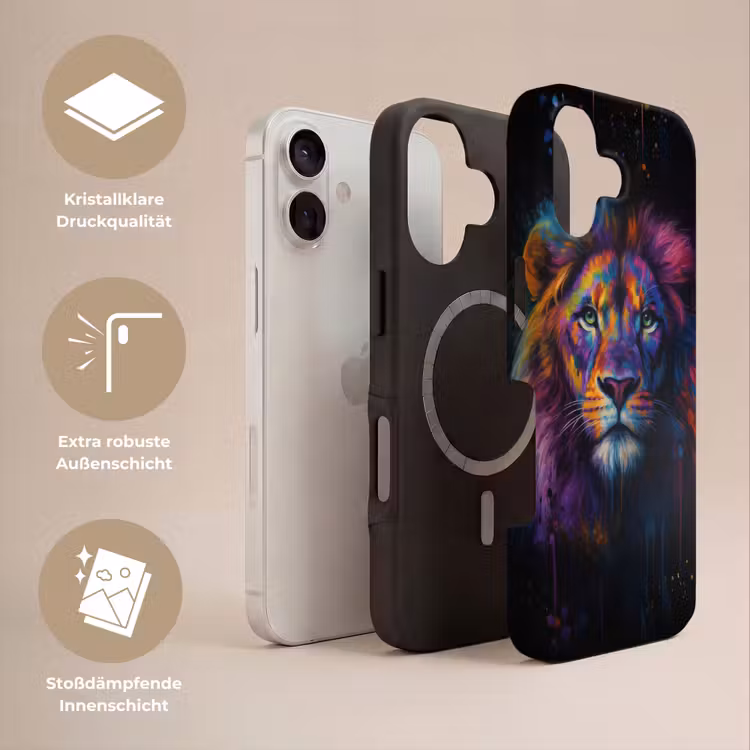 Leeuwenkop - Felgekleurd - Abstract Toughcase MagSafe Apple iPhone 17 klein -USP_Lagen_DE