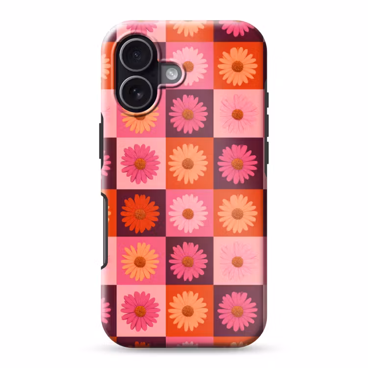 Madeliefjes - Dambord - Retro - Roze - Oranje Toughcase MagSafe Apple iPhone 17 klein 1017 -3d