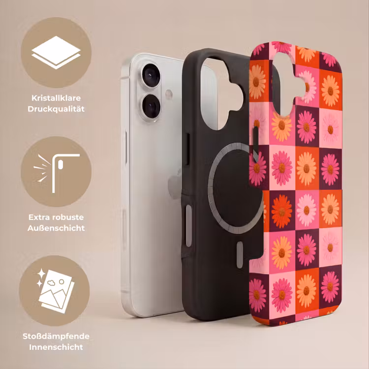 Madeliefjes - Dambord - Retro - Roze - Oranje Toughcase MagSafe Apple iPhone 17 klein 1017 -USP_Lagen_DE