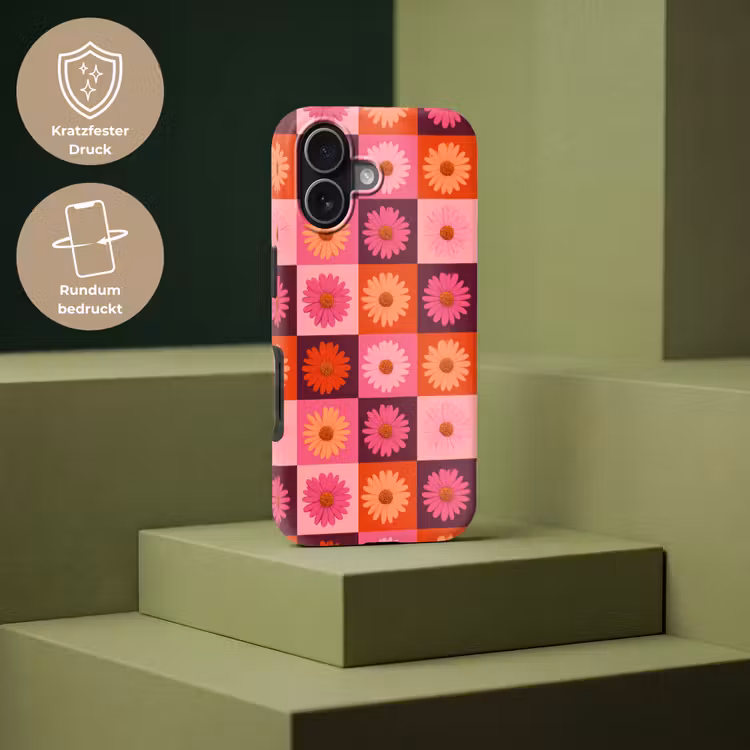 Madeliefjes - Dambord - Retro - Roze - Oranje Toughcase MagSafe Apple iPhone 17 klein 1017 -USP_PrintM_DE