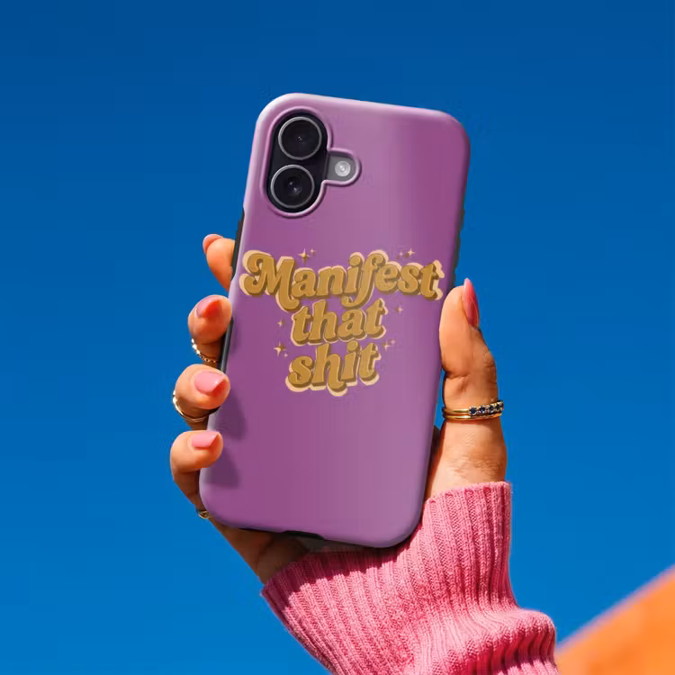 Manifest that shit - Paars - Glitter Toughcase MagSafe Apple iPhone 17 klein -Sfeer1V