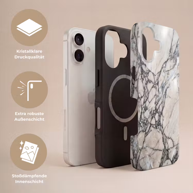 Marmer - Aderen - Patroon - Wit - Grijs Toughcase MagSafe Apple iPhone 17 klein -USP_Lagen_DE