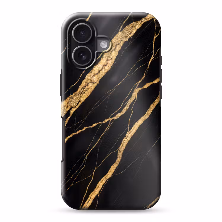 Marmer - Goud - Textuur - Abstract - Zwart Toughcase MagSafe Apple iPhone 17 klein -3d