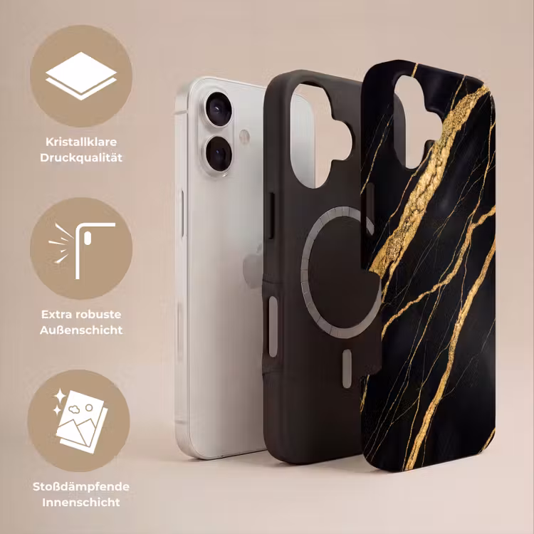 Marmer - Goud - Textuur - Abstract - Zwart Toughcase MagSafe Apple iPhone 17 klein -USP_Lagen_DE