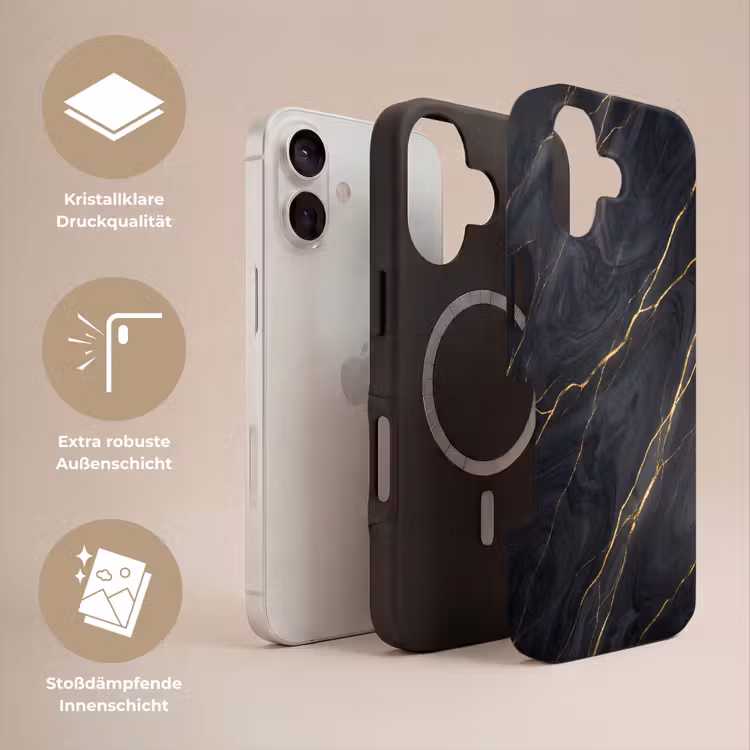Marmer - Goudaders - Abstract - Modern - Zwart Toughcase MagSafe Apple iPhone 17 klein -USP_Lagen_DE