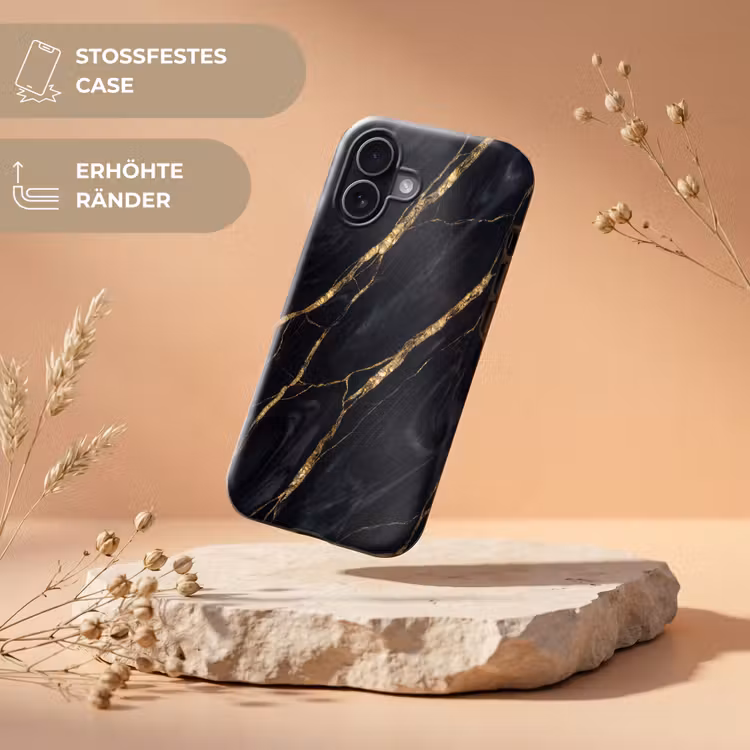 Marmer - Gouden aders - Abstract - Zwart Toughcase MagSafe Apple iPhone 17 klein -USP_RandenV_DE
