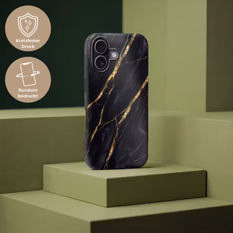 Marmer - Gouden aders - Abstract - Zwart Toughcase MagSafe Apple iPhone 17 klein -USP_PrintM_DE