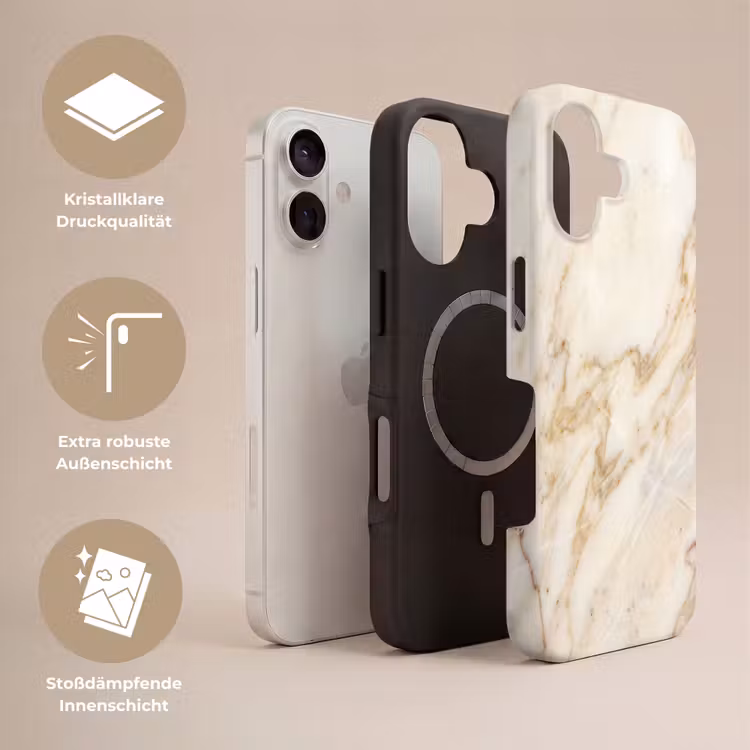 Marmer - Ader - Abstract - Wit - Goud Toughcase MagSafe Apple iPhone 17 klein -USP_Lagen_DE