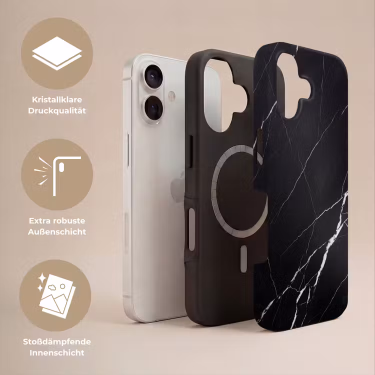 Marmer - Patroon - Abstract - Modern - Zwart Toughcase MagSafe Apple iPhone 17 klein -USP_Lagen_DE