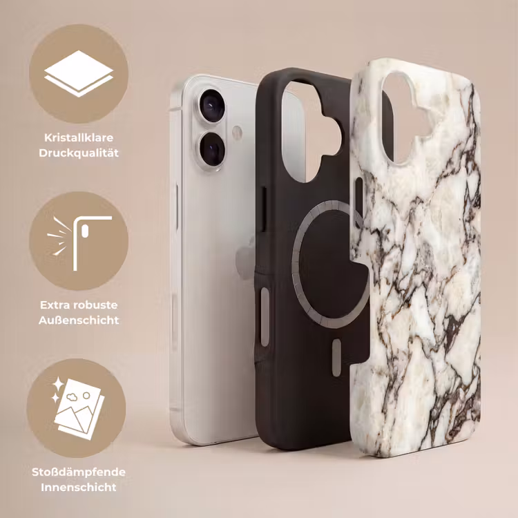 Marmer - Textuur - Abstract - Wit - Bruin Toughcase MagSafe Apple iPhone 17 klein -USP_Lagen_DE