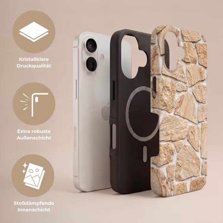 Muur - Steen - Patroon - Rustiek - Beige Toughcase MagSafe Apple iPhone 17 klein -USP_Lagen_DE