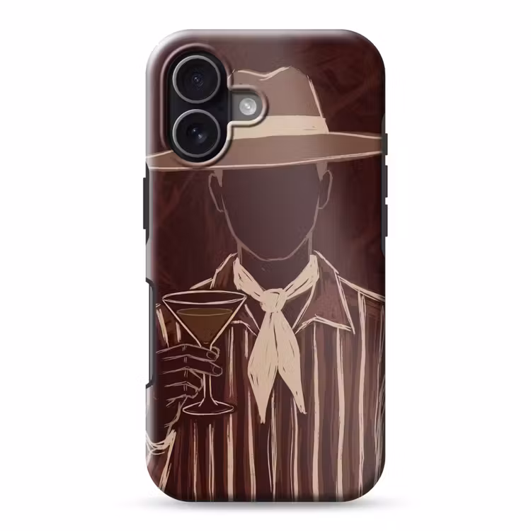 Mens - Hoed - Cocktail - Abstract - Bruin Toughcase MagSafe Apple iPhone 17 klein -3d