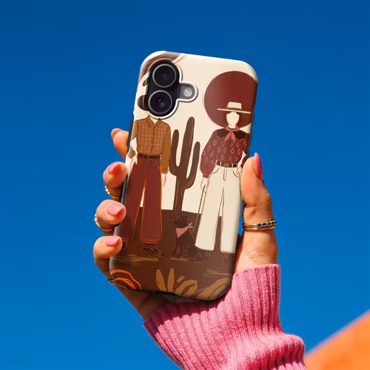 Mensen - Cowboykleding - Westerse stijl - Illustratie - Bruin Toughcase MagSafe Apple iPhone 17 klein -Sfeer1V