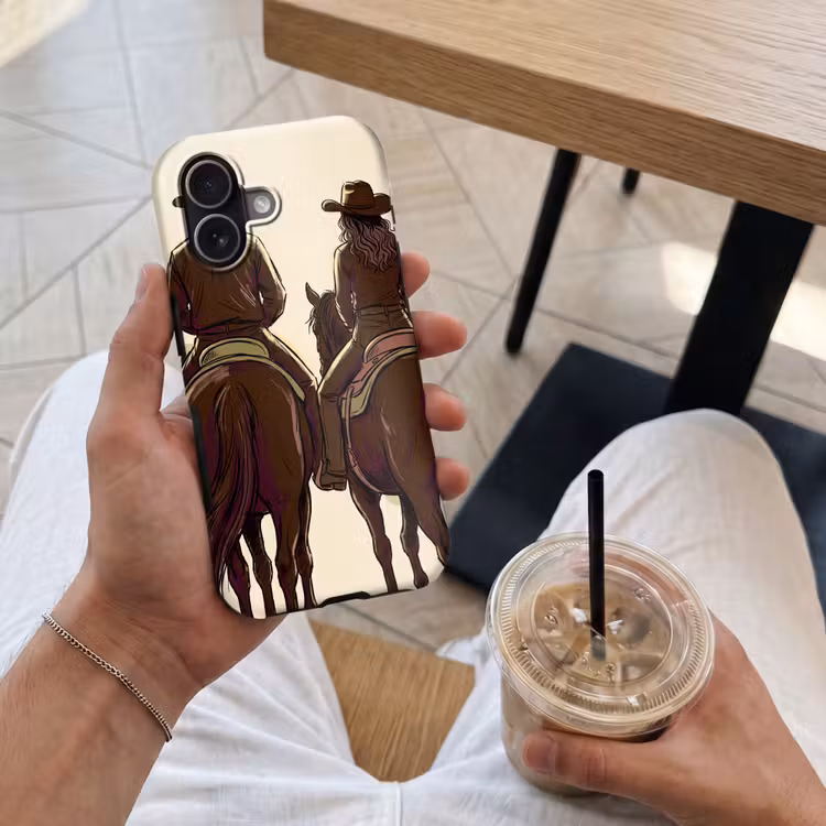 Mensen - Ruiters - Western - Illustratie - Bruin Toughcase MagSafe Apple iPhone 17 klein -Sfeer1M
