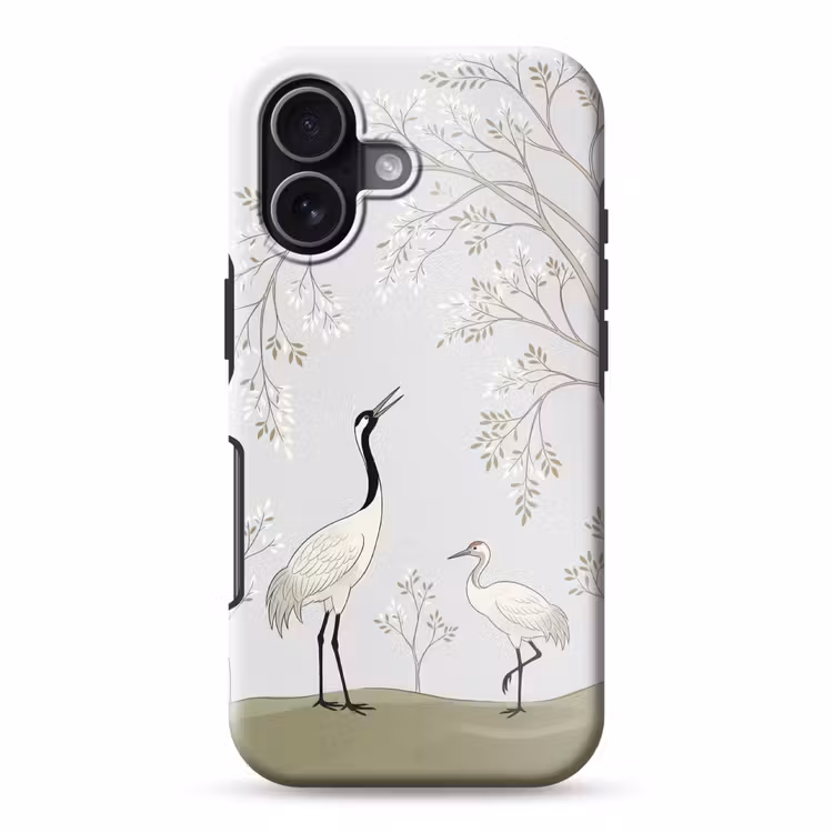 Minimalistisch - Kraanvogels - Blauw Toughcase MagSafe Apple iPhone 17 klein -3d