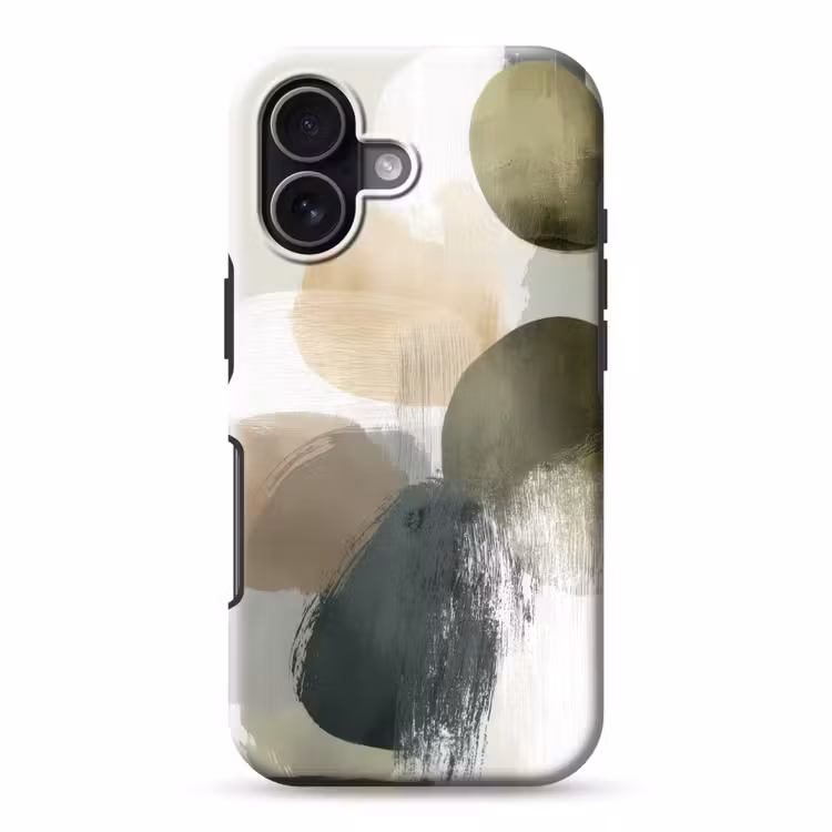Minimalistisch - Cirkels - Penseelstreken - Beige Toughcase MagSafe Apple iPhone 17 klein -3d