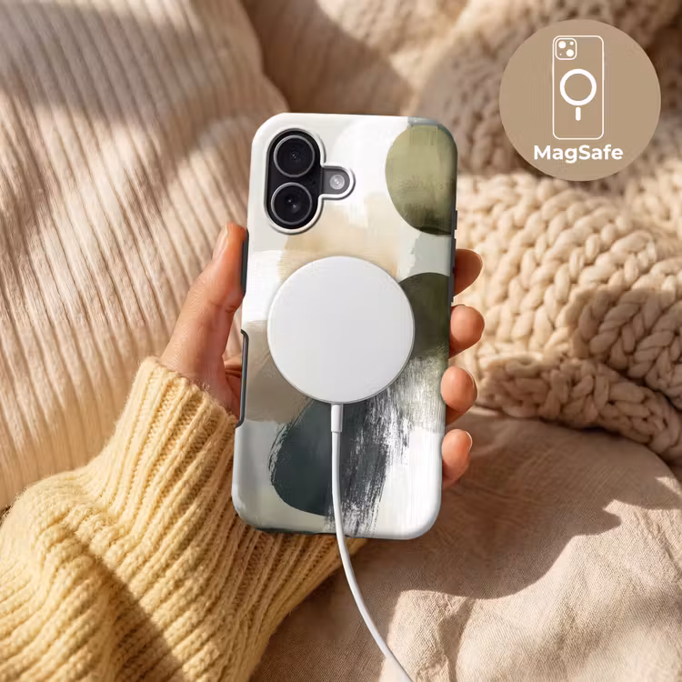 Minimalistisch - Cirkels - Penseelstreken - Beige Toughcase MagSafe Apple iPhone 17 klein -USP_MagsafeV