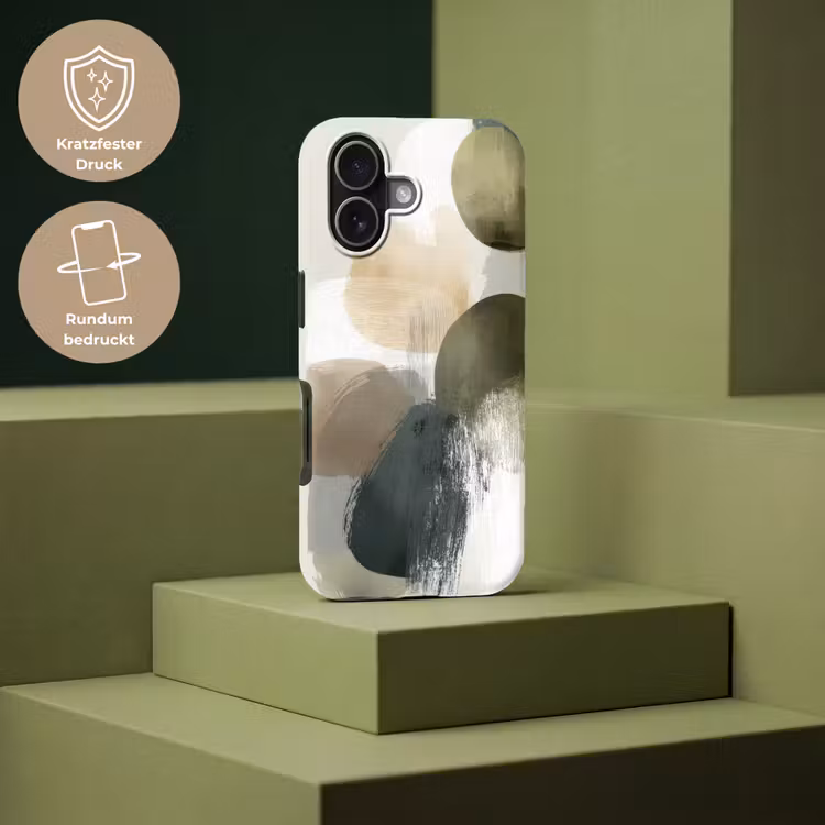 Minimalistisch - Cirkels - Penseelstreken - Beige Toughcase MagSafe Apple iPhone 17 klein -USP_PrintM_DE