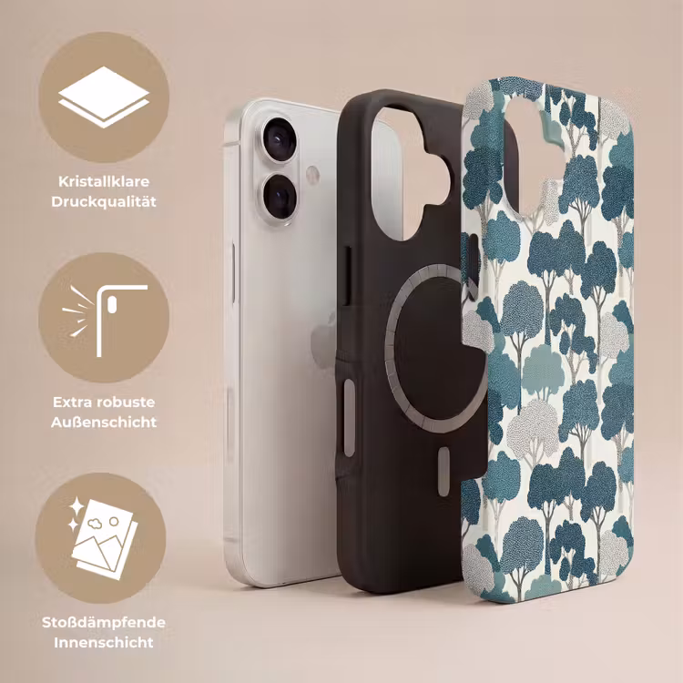 Modern - Bomen - Bos - Patroon - Blauw Toughcase MagSafe Apple iPhone 17 klein 1017 -USP_Lagen_DE