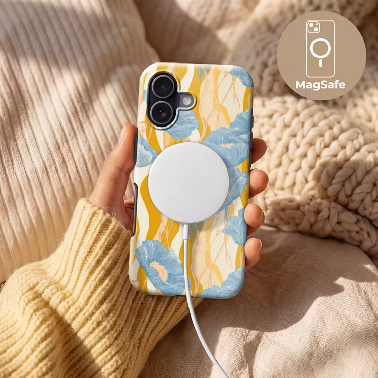 Papavers - Botanisch - Blauw Toughcase MagSafe Apple iPhone 17 klein 1017 -USP_MagsafeV