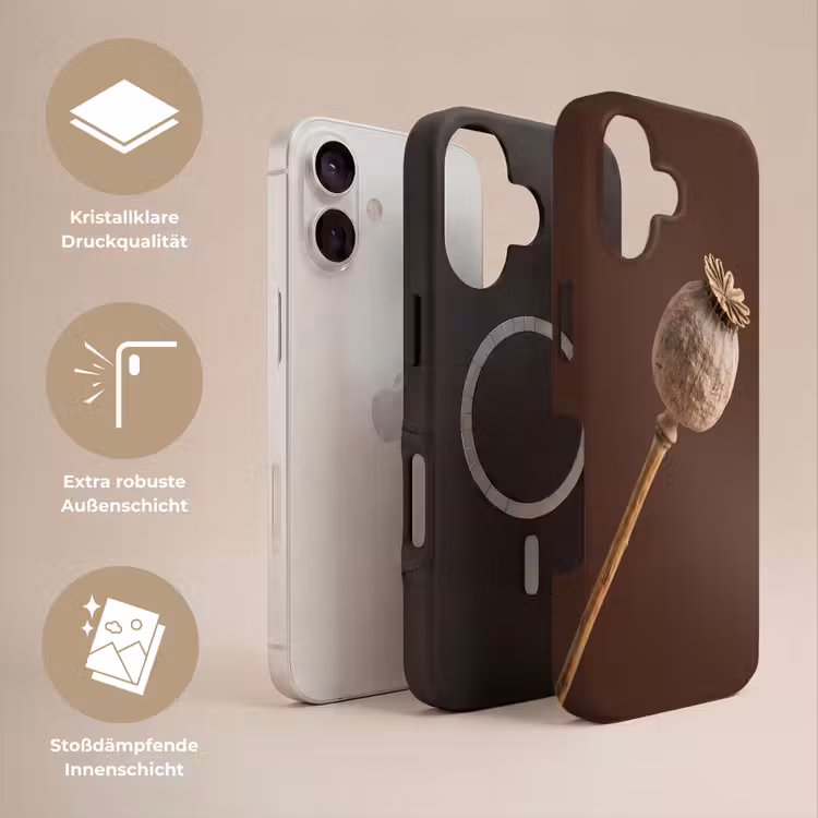 Papaverbol - Droogbloem - Bruin - Minimalistisch Toughcase MagSafe Apple iPhone 17 klein -USP_Lagen_DE