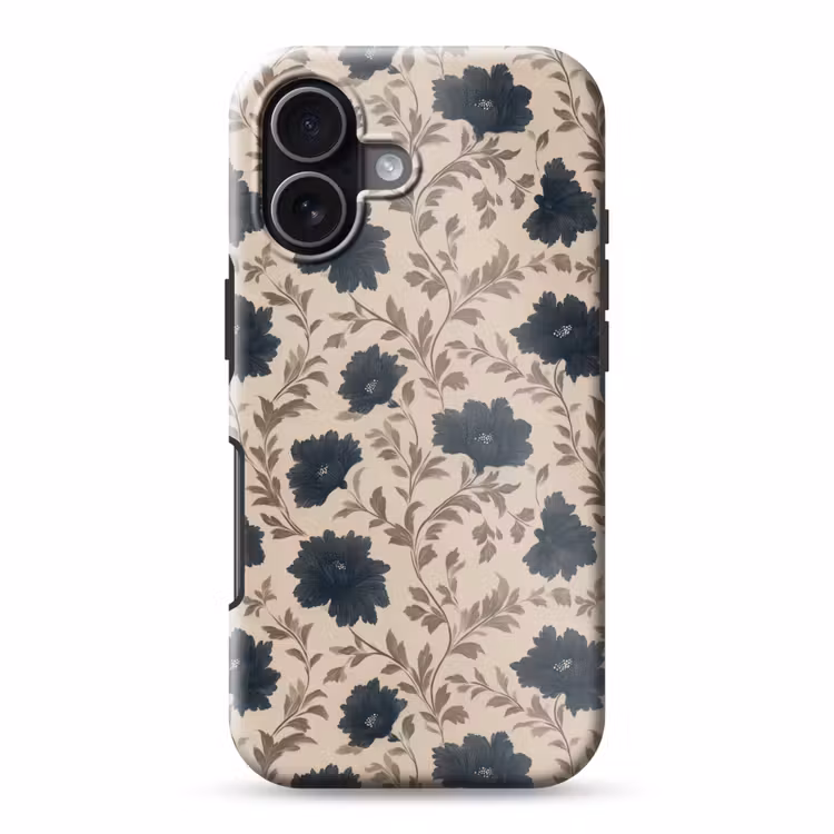 Motief - Bloemen - Zwart - Beige Toughcase MagSafe Apple iPhone 17 klein 1017 -3d