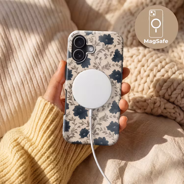 Motief - Bloemen - Zwart - Beige Toughcase MagSafe Apple iPhone 17 klein 1017 -USP_MagsafeV