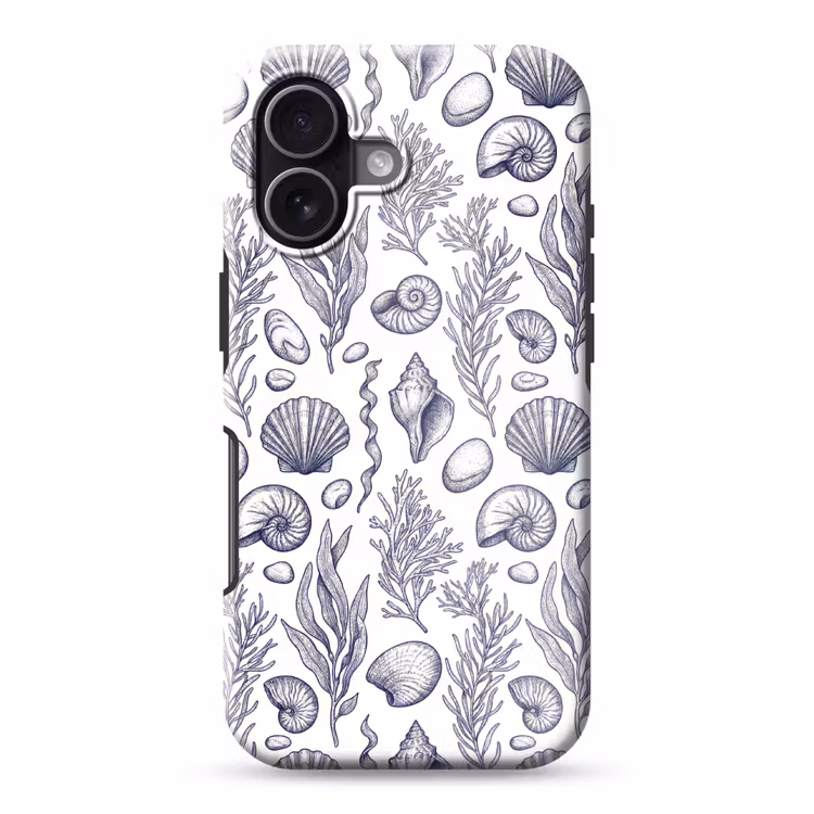 Schelpen - Zeewier - Oceaan - Illustratie - Blauw Toughcase MagSafe Apple iPhone 17 klein -3d