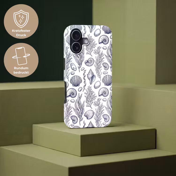 Schelpen - Zeewier - Oceaan - Illustratie - Blauw Toughcase MagSafe Apple iPhone 17 klein -USP_PrintM_DE