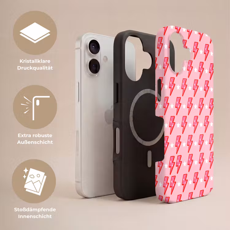 Patroon - Bliksem - Ster - Glitter - Roze Toughcase MagSafe Apple iPhone 17 klein -USP_Lagen_DE