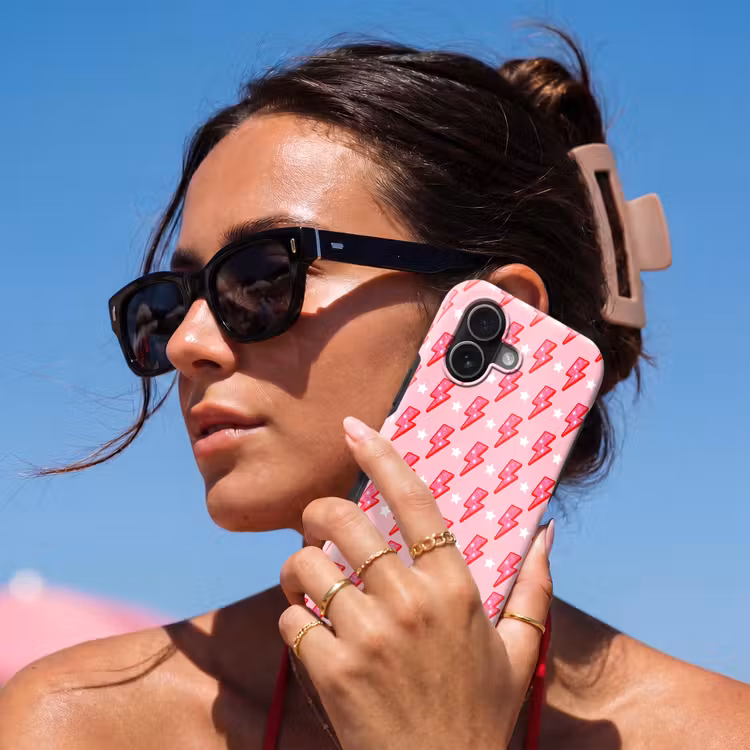 Patroon - Bliksem - Ster - Glitter - Roze Toughcase MagSafe Apple iPhone 17 klein -Sfeer2V